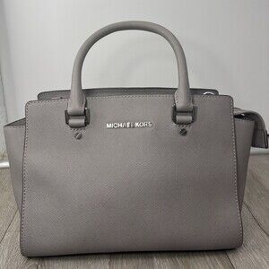 Michael Kors Gray Saffiano Leather Satchel Medium Crossbody Bag Silver Hardware